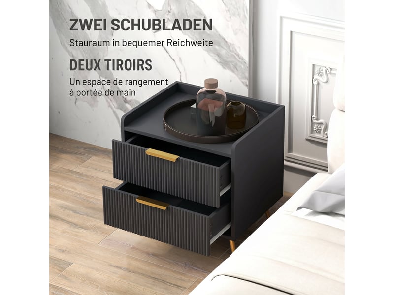  Table de chevet 50 x 40 x 50 cm avec 2 tiroirs rainurés rangement sécurisé anti-basculement moderne épuré en mdf noir 21_0001640  - Conforama D