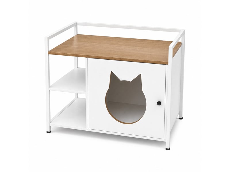  Table basse 76x54x59 cm avec rangement en mdf et métal couleur blanc et chêne clair, confort optimal  - Conforama A