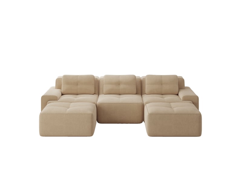  Canapé modulable 3 places en velours côtelé beige en u avec ottomans, confort profond et sans montage  - Conforama A
