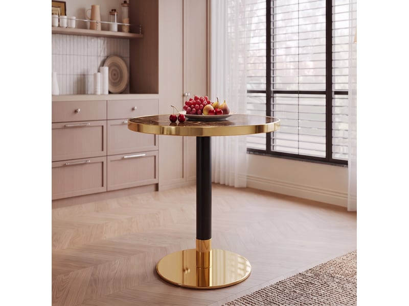  Guéridon rond moderne gris effet marbre – plateau mdf et pied métal – ø 60 x h 73,7 cm  - Conforama C