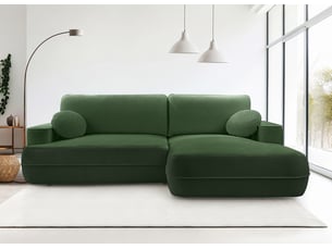 Canapé d'angle droit convertible <strong>AX LIVING </strong> <strong>Peoni</strong> 4 places Velours vert avec coffre de rangement