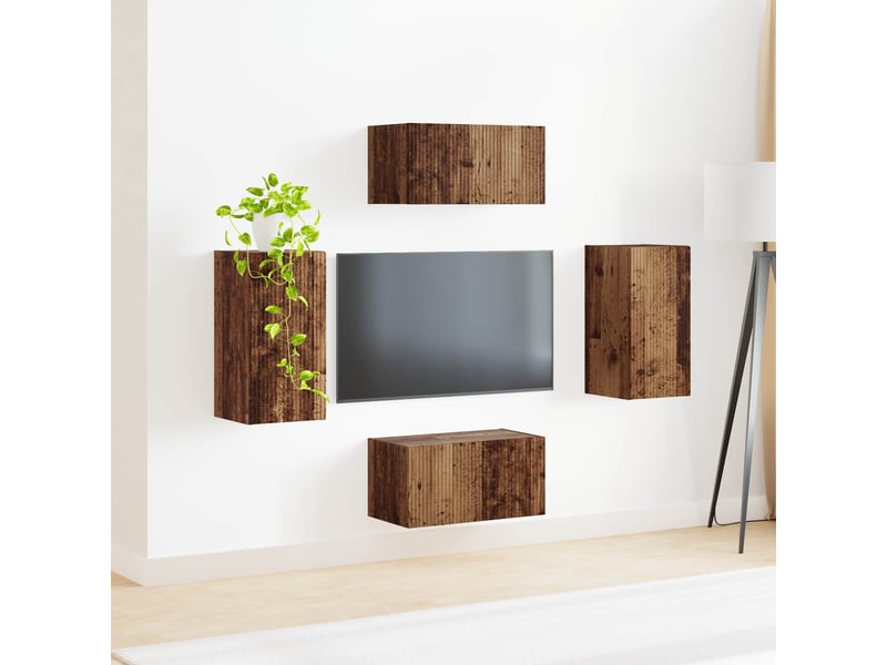  Ensemble meuble tv - banc tv - meuble de rangement 4 pcs bois ancien bois d'ingénierie  - Conforama D