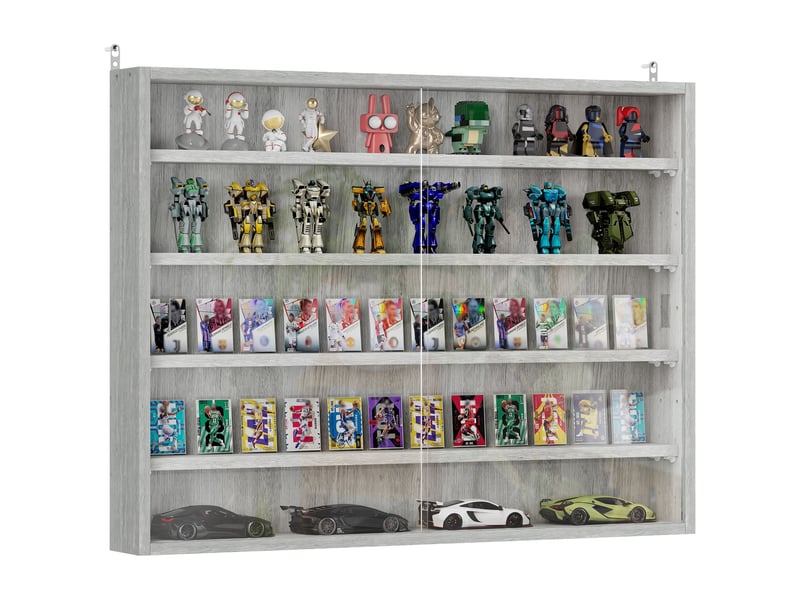  Vitrine en bois à 4 niveaux réglables pour objets de collection, avec portes vitrées, 80 x 9,5 x 60 cm, grise  - Conforama A