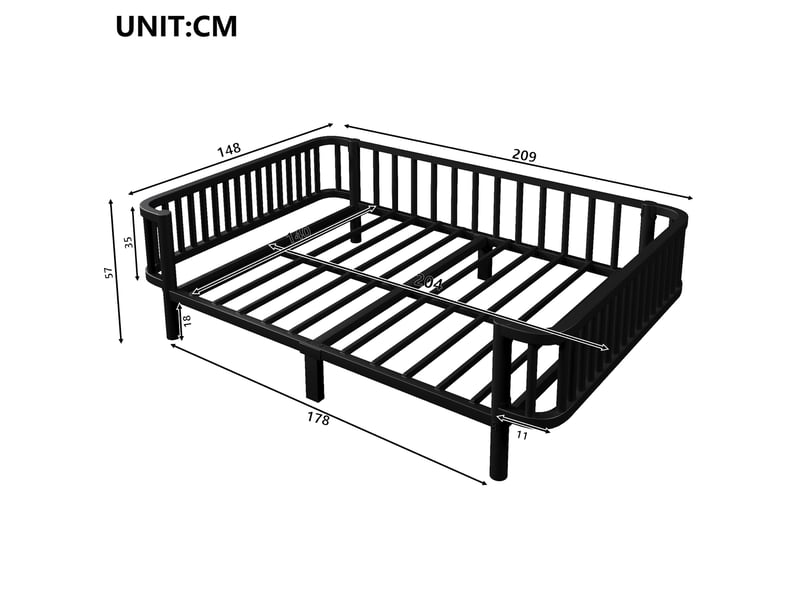  Lit banquette 140x200 cm – noir – structure en acier avec sommier à lattes renforcé – sans matelas  - Conforama C