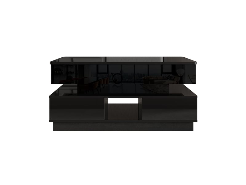  Table basse relevable avec led, rangement et prise, design moderne blanc brillant, coffre intégré  - Conforama A