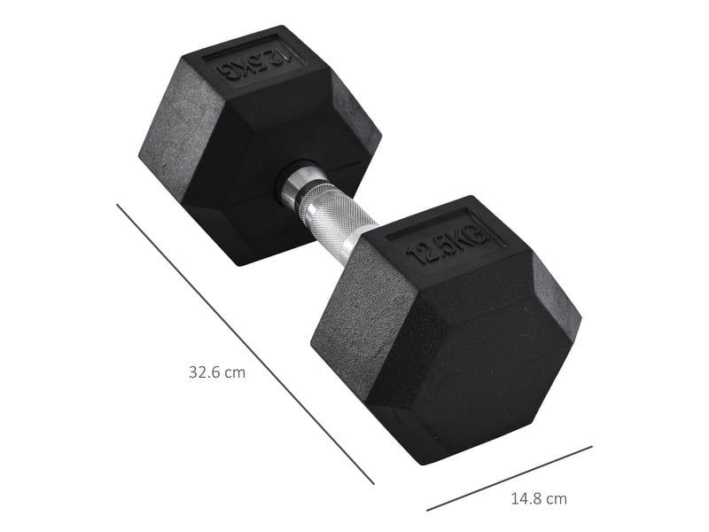  Haltère hexagonal 12,5 kg noir en métal et caoutchouc, poignée moletée pour entraînement à domicile  - Conforama C