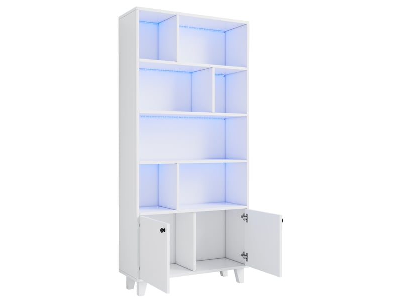  Bibliothèque 2 portes 7 compartiments led mdf et bois blanc 80x30x173 cm NK000105AAK - Conforama B