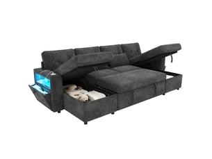 Canapé d'angle panoramique convertible WISHDOR  4 places Polyester gris avec coffre de rangement