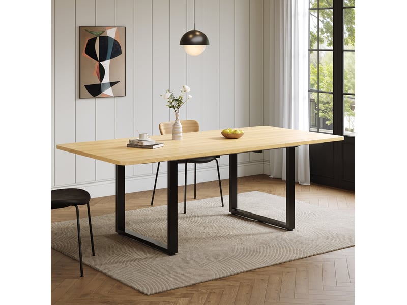  Table à manger extensible 140180220 x 80 cm, mdf, pieds métal, chêne clair  - Conforama E