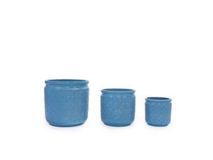 Lot de 3 pots en céramique (ø 38,130,522,9 cm), bleu antique avec motifs géométriques, idéal pour orchidées. Pour intérieurextérieur, rebords de fenêtreétagères, en terre cuite respirante.