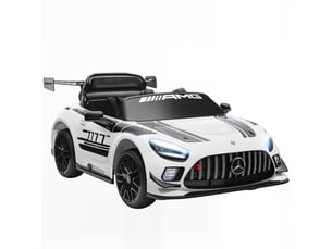 Voiture électrique mercedes-amg 12v pour enfants de 3 à 8 ans avec télécommande, phares led et roues de transport, blanche.