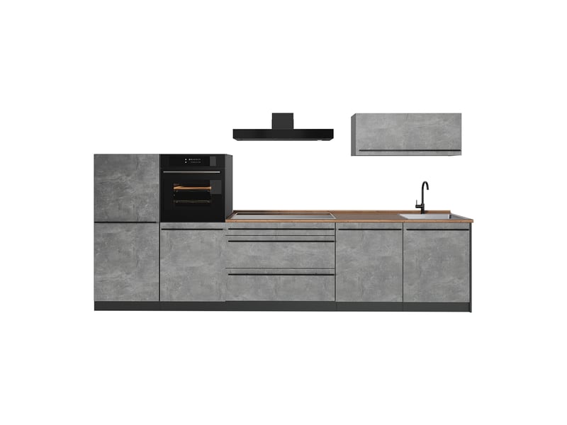  Vicco cuisine, bétonanthracite, 340cm plan de travail chêne doré  - Conforama A
