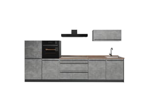 Vicco cuisine, bétonanthracite, 340cm plan de travail chêne doré