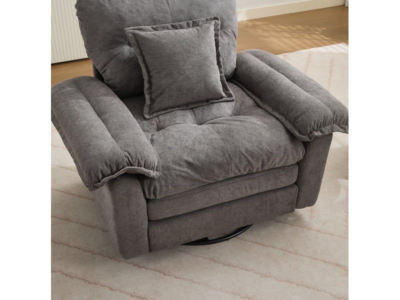 Fauteuil pivotant 360° 116x84x96 cm, assise confort, coussin de soutien, pour salon, chambre et bureau, chenille gris - Conforama D