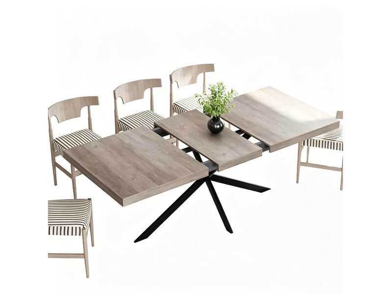  Table à manger extensible, 140-180x80x76 cm, rétro pour salle à manger, plateau mdf, piètement métal, coloris gris  - Conforama A