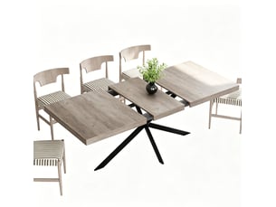 Table à manger extensible, 140-180x80x76 cm, rétro pour salle à manger, plateau mdf, piètement métal, coloris gris
