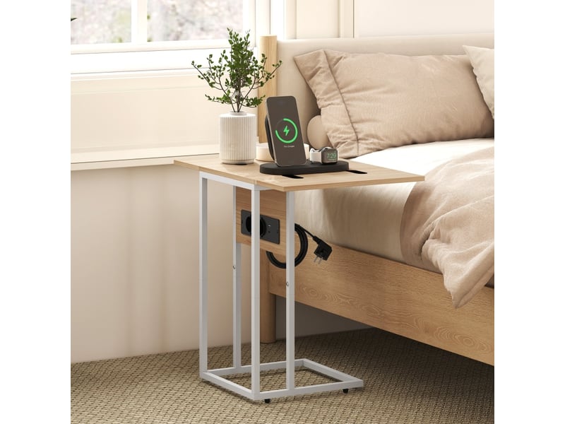  Table d’appoint pliable extensible avec station de charge - lpospi - bois et métal blanc, 39 × 29 × 57 cm  - Conforama C