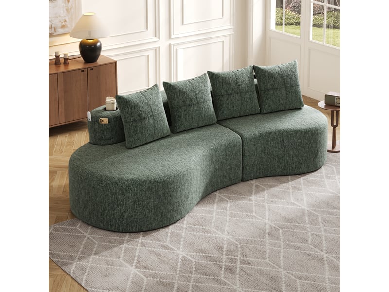  Canapé droit en tissu coton et lin vert, 4 places, 240 cm, avec rangement W2845S00251 - Conforama B