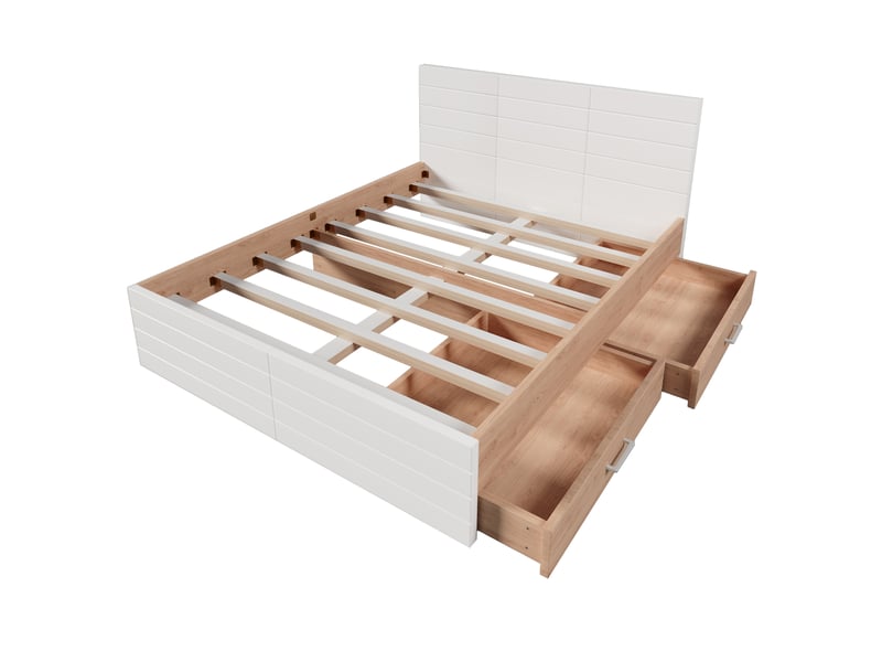  Lit double adulte,160x200 cm,2 tiroirs avec sommier à lattes,mdf,blanc et coloris chêne  - Conforama D