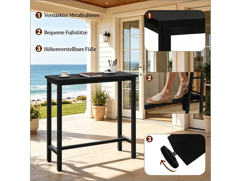  Table haute de bar en métal et panneau mélaminé noir 100 x 40 x 100 cm T5828P509546 - Conforama E