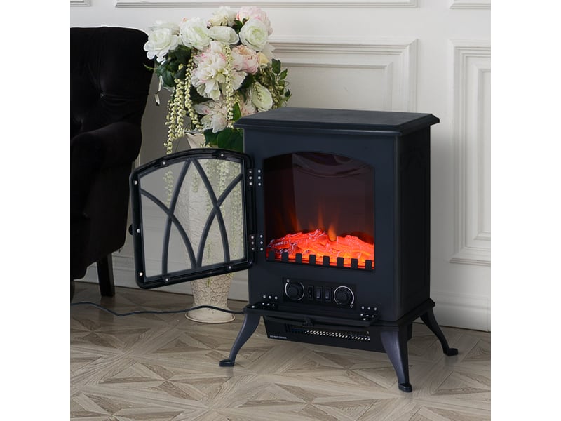 Cheminée électrique avec chauffage, effet flammes led, 10002000 w, poêle noir autonome - Conforama B