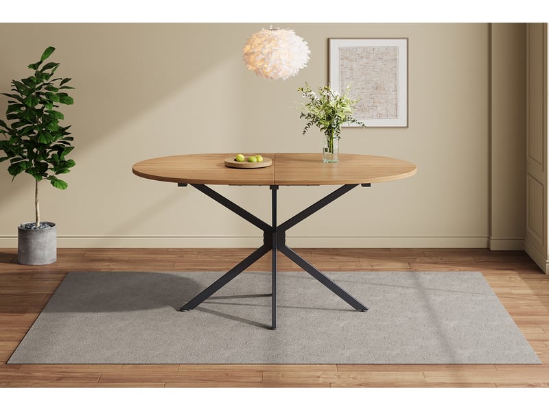 Table à manger ovale 120 x 80 x 75,5 cm, 4 à 6 personnes, mdf effet bois naturel et pieds métal Fay Lum - Conforama E