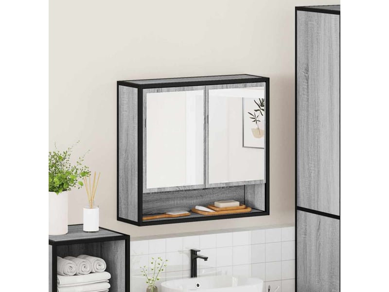  Armoire à miroir de salle de bain sonoma gris bois d’ingénierie shl235  - Conforama D