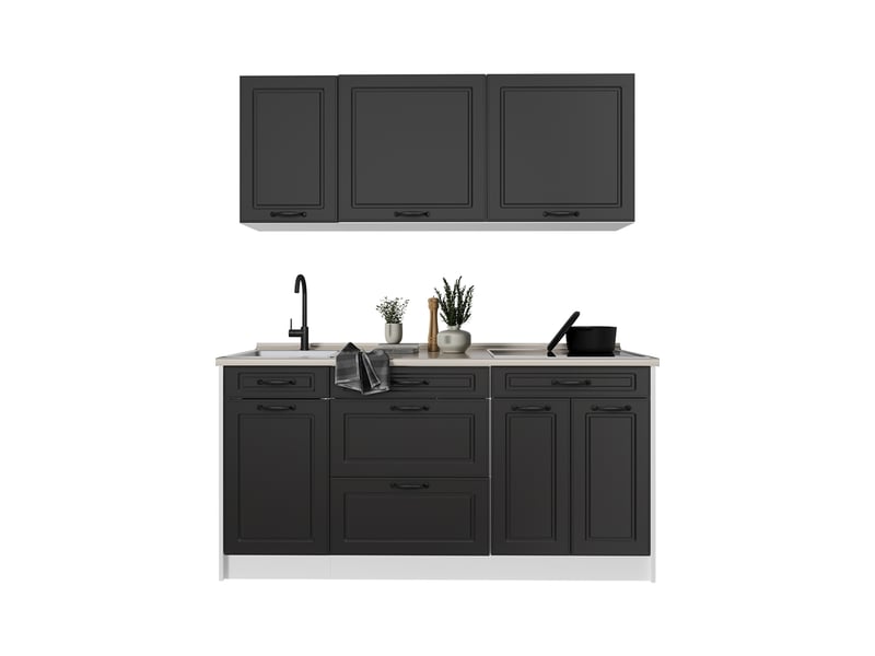 Vicco cuisine, anthracite campagneblanc, 160cm plan de travail marbre - Conforama E