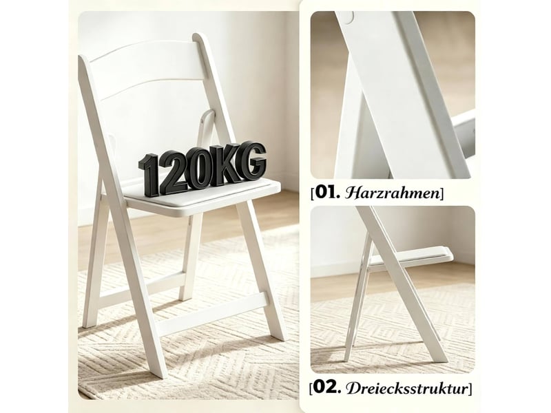  Lot de 4 chaises pliantes 44x45x78 cm – blanc – assise rembourrée en simili cuir – usage polyvalent  - Conforama E