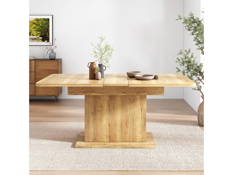  Table à manger extensible 110130 x 70 x 75 cm avec rangement ouvert, rectangulaire pour 4 à 6 personnes, naturel  - Conforama D