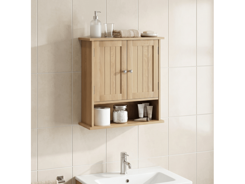  Armoire de salle de bains murale  54,6 x 19,8 x 59,9 cm effet chêne avec 2 portes et niche ouverte, mdf  - Conforama E