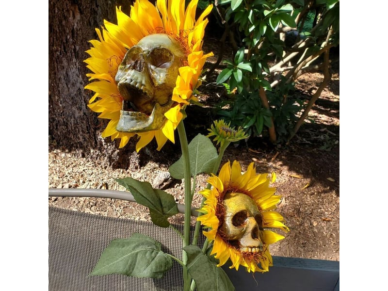  Décorations d'halloween crâne de tournesol ornements de fleurs artificielles de jardin  - Conforama E