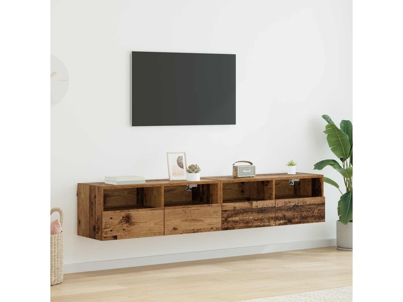  Lot de 2 meuble tv mural, meuble tv suspendu bois ancien bois d'ingénierie shl53857  - Conforama B