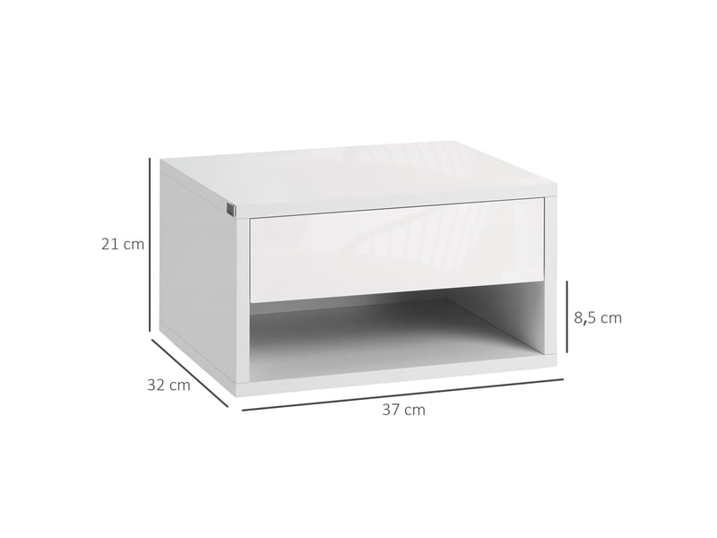  Ensemble de 2 tables de chevet suspendues avec tiroir pour chambre à coucher 37x32x21 cm blanc  - Conforama E