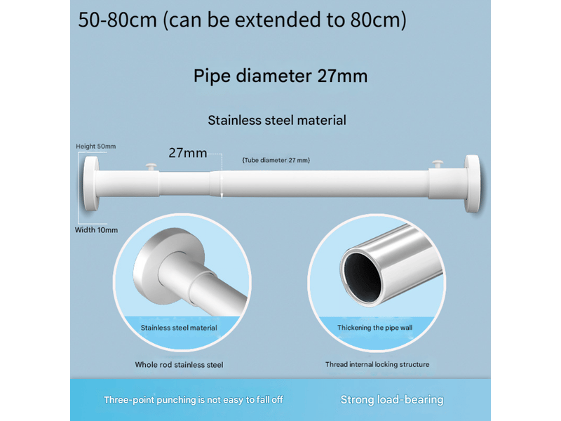  Tringle perçée, barre télescopique, tringle à rideau, tringle de rideau de douche, tringle à vêtements, extensible jusqu'à 80 cm  - Conforama B