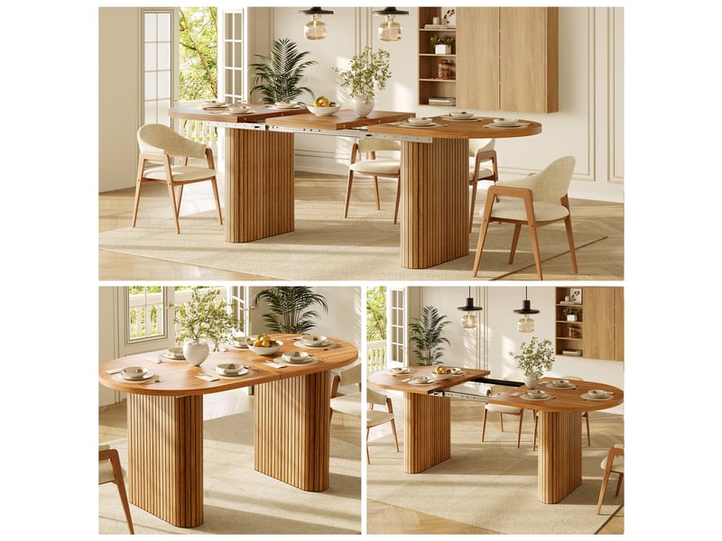  Table à manger ovale extensible 120-160x80x75,5 cm, pieds à relief vertical, mdf et métal, 4 à 6 personnes - marron  - Conforama B