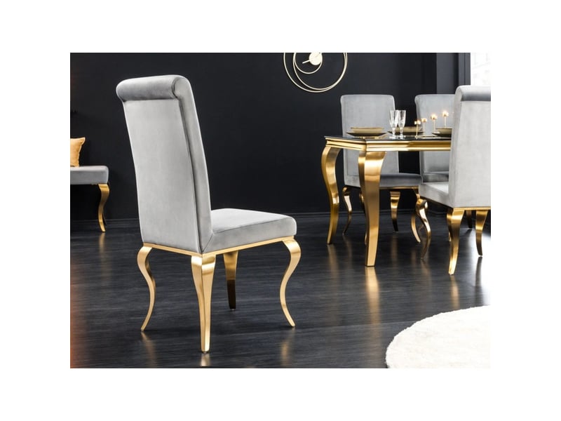 Lot de 2 chaises velena gris et doré – velours, haut dossier et pieds galbés - Conforama E