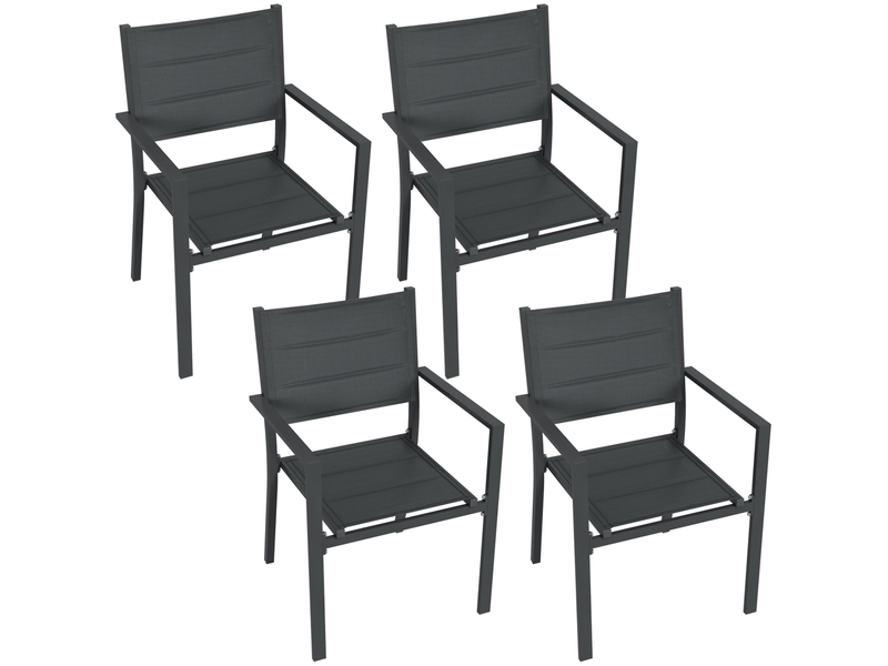 Lot de 4 fauteuils de jardin, chaises empilables, aluminium, 56.5x57.5x87cm, gris - Conforama A