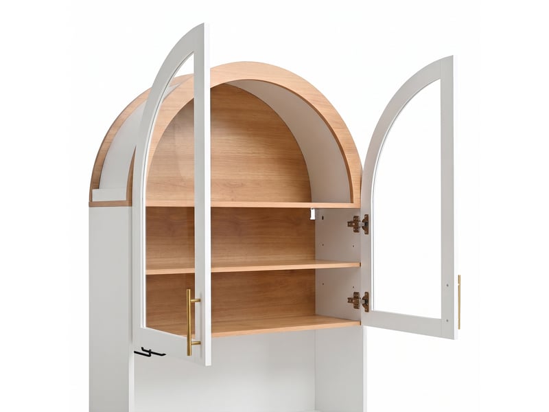  Buffet haut,80x40x180 cm,avec vitrine en verre, led et prises usb,mdf,blanc  - Conforama B