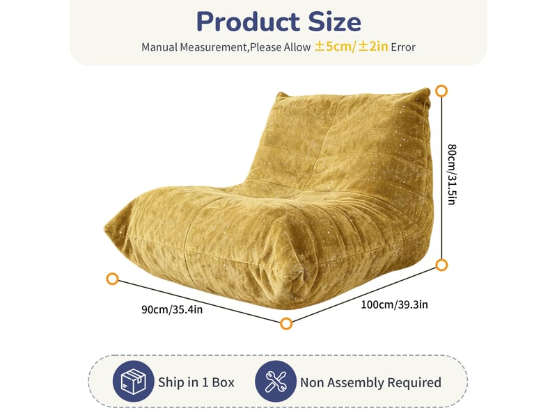  Pouf chenille jaune, canapé paresseux ultra doux &amp; chaise de salon ergonomique, siège de loisirs intérieur pour lecture dans la chambre  - Conforama C