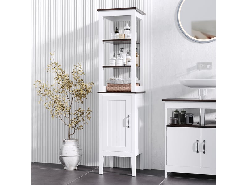  Armoire de salle de bain haute et étroite, meuble gain de place avec 3 étagères ouvertes, étagère réglable, pour le linge, 40 x 38 x 162,5 cm, blanche  - Conforama C