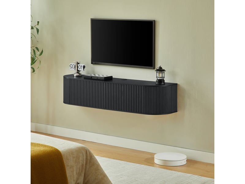  Meuble tv mural suspendu noir – 140 x 32 x 30 cm – passe-câbles intégré  - Conforama C