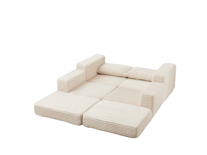 Canapé-lit 2-en-1 en velours côtelé, coussins, repose-pieds amovible, design modulable, configuration flexible - Conforama E