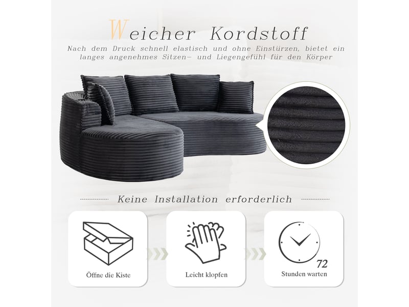  Canapé d'angle gauche fixe 3 places tissu gris canapé compressible - Conforama E