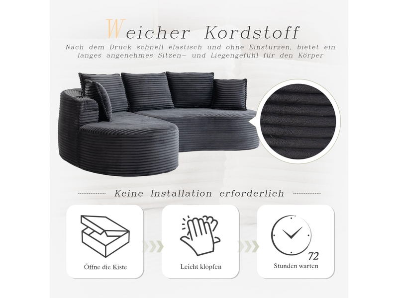  Canapé d'angle gauche fixe 3 places tissu gris canapé compressible - Conforama E