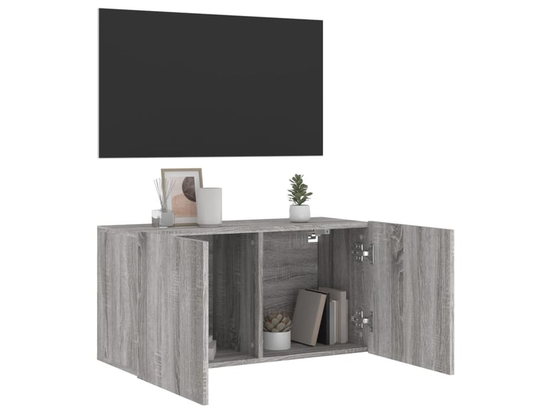  Meuble tv - banc tv - meuble de rangement mural sonoma gris 80x30x41 cm  - Conforama D