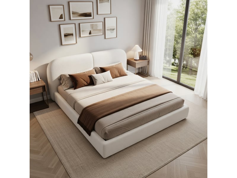 Lit adulte 180 x 200 cm, conception suspendue, éclairage led, prise de recharge, tissu chenille, gris - Conforama B
