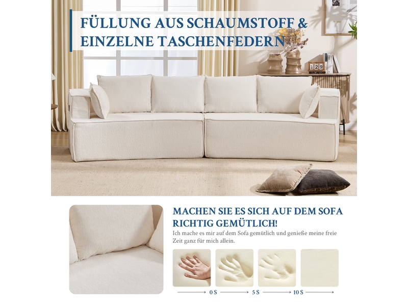 Canapé modulaire blanc en velours, canapé modulaire sans armature, assise profonde et enveloppante, style moderne - Conforama C