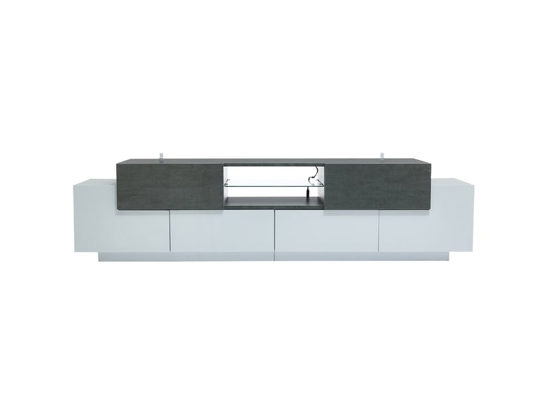  Meuble tv modenvie 180 x 40 x 45 cm avec led rgb, rangements et verre trempé blanc et gris  - Conforama A