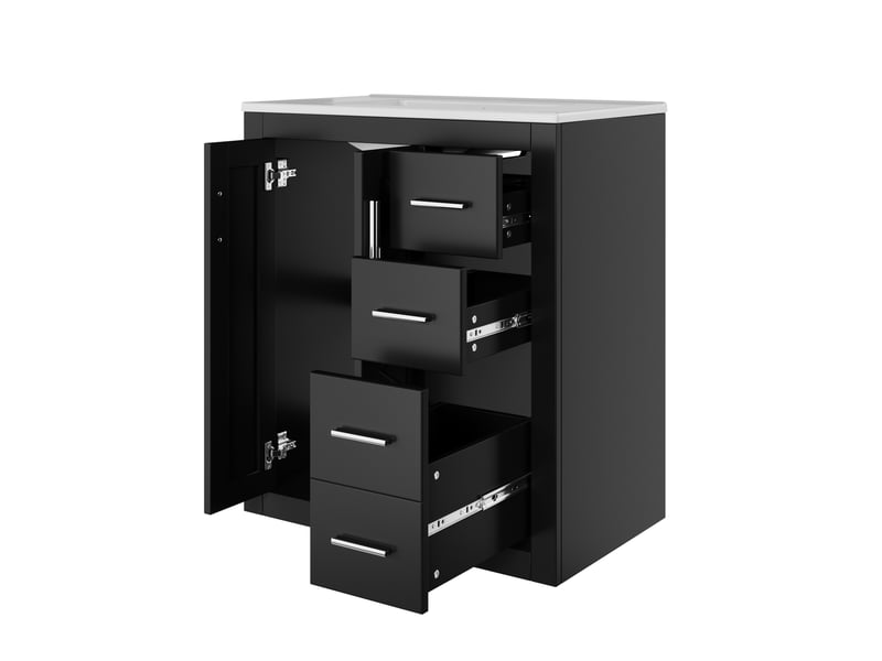 Meuble vasque noir avec lavabo intégré, tiroirs et portes amorties 76 cm  - Conforama E